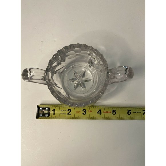 VTG EAPG Glass SUGAR BOWL Double Handle Sawtooth Star Base Floral Design - Picture 9 of 12